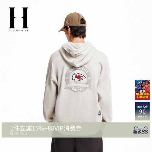 连帽抽绳；背后NFL堪萨斯城酋长队刺绣图案