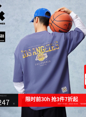 【NBA联名】杰克琼斯男装夏新款湖人队重磅纯棉短袖T恤宽松打底