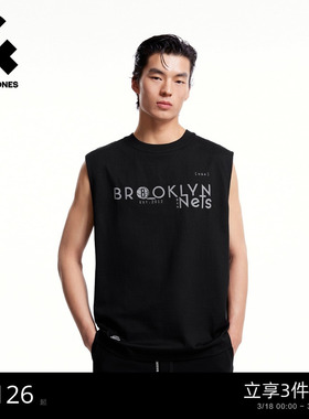 杰克琼斯NBA联名春季男装背心舒适篮球潮肌理感字母胶印上衣短袖