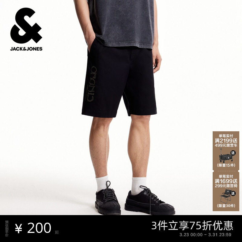 杰克琼斯男装春季新款短裤时尚字母刺绣后兜贴布宽松休闲裤子下装