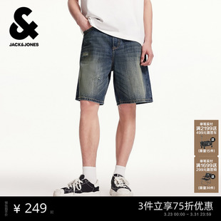 简约牛仔短裤 猫须水洗做旧缝补百搭潮流时尚 子 春季 杰克琼斯男装