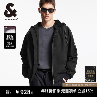 杰克琼斯男装 士羽绒服连帽可脱卸多口袋罗纹鸭绒羽绒服外套秋冬