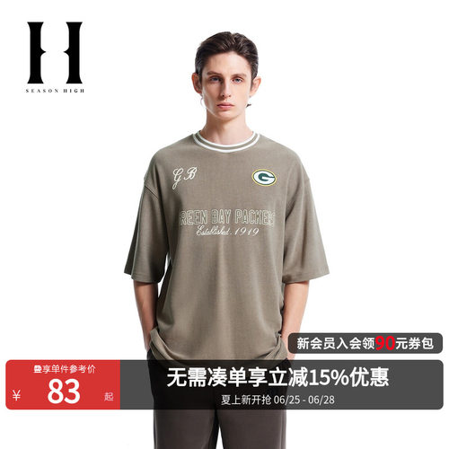 【NFL联名】SEASON HIGH2026年春季字母印花宽松短袖男款T恤男装