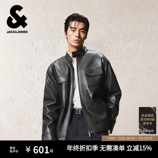 羽绒服水洗PU立领宽松帅气机车风休闲外套 新款 杰克琼斯男装 冬季