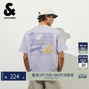 【NBA湖人队】杰克琼斯夏男装T恤短袖宽松刺绣胶印圆领226301018
