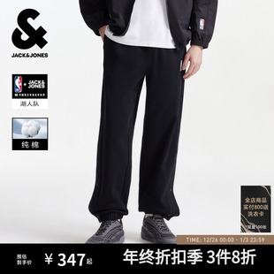 NBA联名 裤 杰克琼斯男装 男士 子束脚侧边按扣 纯棉宽松湖人卫裤