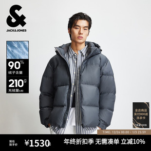 印花简约纯色抽绳连帽宽松保暖外套 新款 杰克琼斯男装 羽绒服冬季