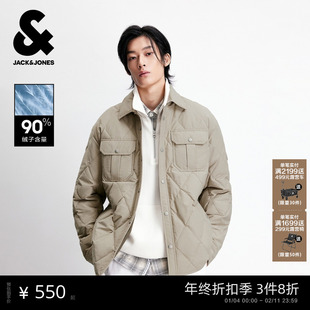 杰克琼斯男装冬季新款百搭羽绒服工装风经典菱格纹日常休闲外套