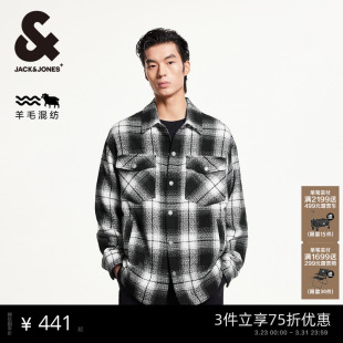 口植绒刺绣毛呢大衣款 潮酷休闲百搭贴布袖 衣服潮 春季 杰克琼斯男装