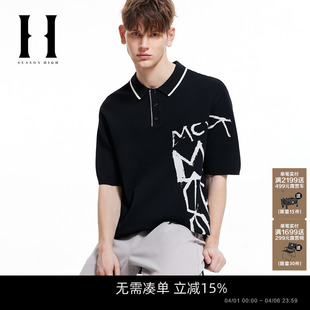 短袖 SEASON HIGHBSQ联名春季 新款 翻领POLO字母休闲宽松T恤 男装