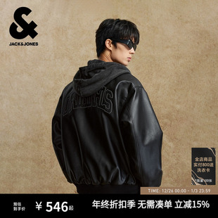 街头风重磅PU连帽棉服男装 杰克琼斯2025年秋冬新款 潮流流百搭美式