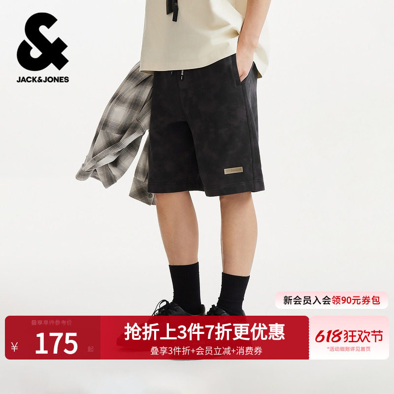 【扎染】杰克琼斯男装夏季新款短裤宽松抽绳短裤纯棉PU皮标卫裤潮