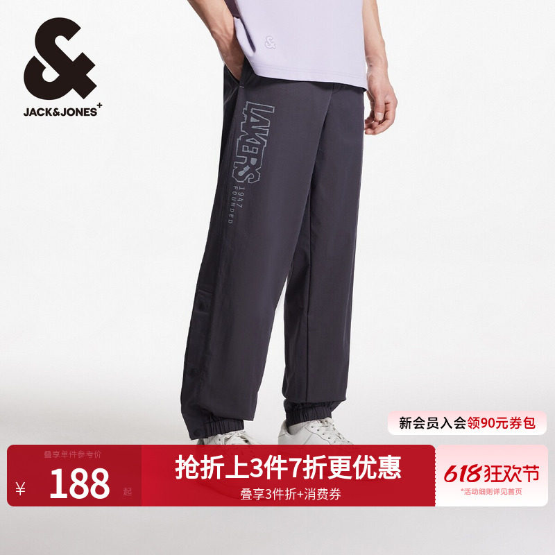 杰克琼斯男装休闲裤NBA联名篮球logo刺绣运动裤子春季长裤男款