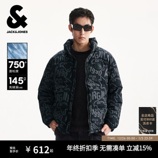 杰克琼斯短款 排骨羽绒服男冬机能冰壳满印立领夹克外套面包服男装