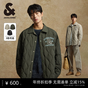 杰克琼斯26年冬季舒适百搭潮刺绣装饰轻薄衬衫式羽绒服夹克外套