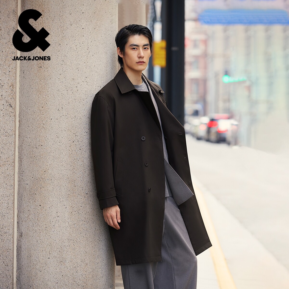 杰克琼斯男士外套2025秋季新款夹克静奢商务宽松长款风衣上衣男装