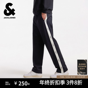 士卫裤 子美式 秋季 织带黑色宽松直筒休闲长裤 情侣 新款 杰克琼斯男装