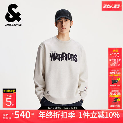 杰克琼斯男装NBA联名款勇士队字母logo日常休闲宽松圆领卫衣秋冬