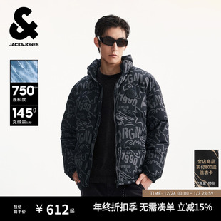 冬季 杰克琼斯男装 羽绒服机能冰壳立领夹克外套面包服男士 满印
