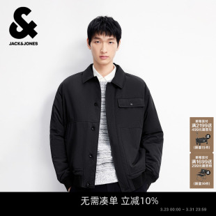 时尚 新款 简约纯色翻领常规休闲纽扣保暖外套 棉服春季 杰克琼斯男装