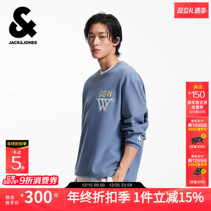 杰克琼斯男装男生NBA联名秋冬圆领落肩袖宽松卫衣2025年运动上衣