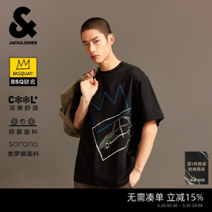 BSQ联名短袖 春夏新款 杰克琼斯男装 T恤宽松印花打底衫 凉感抑菌