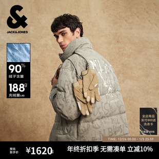 羽绒服字母满印外套 冬季 杰克琼斯NBA联名雄鹿队2025年新款 男装