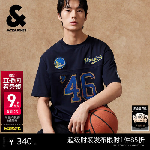 略宽松版型；胸前NBA勇士队胶印图案