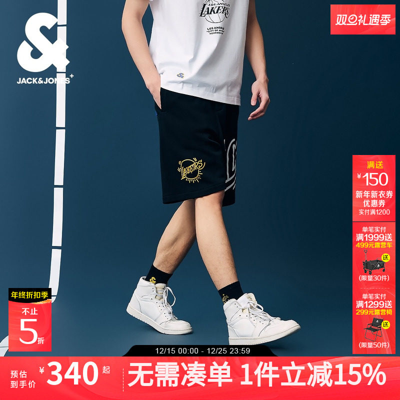 杰克琼斯男装士生冬季NBA联名湖人队篮球休闲运动印花短裤五分裤