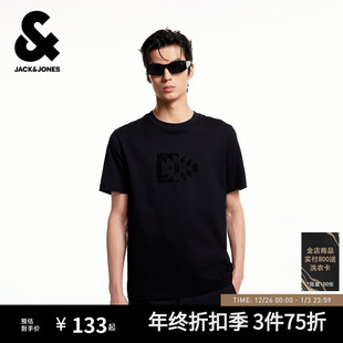 纯色T恤百搭植绒贴布圆领休闲全棉短袖 新款 上衣 秋季 杰克琼斯男装