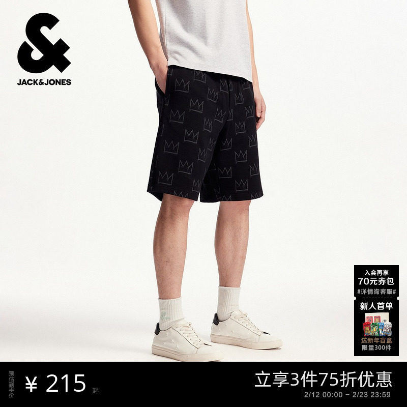杰克琼斯男装秋季新款BSQ联名潮流百搭满印LOGO舒适纯棉短裤子