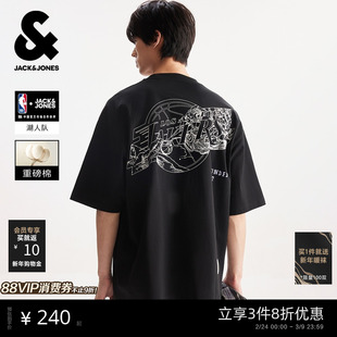 【NBA联名】杰克琼斯男装春夏新款湖人队宽松短袖T恤重磅纯棉打底