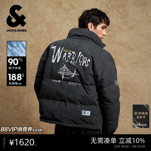 杰克琼斯NBA联名勇士队男装春季羽绒服时尚满印logo宽松立领外套