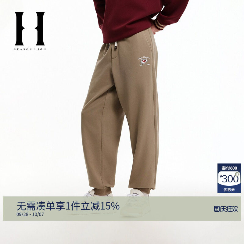 SEASONHIGH男装NFL联名酋长队秋季新款抽绳加绒内里宽松休闲裤潮图片