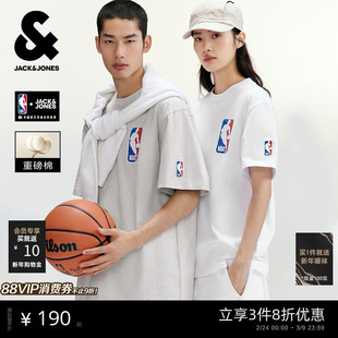 【NBA联名】杰克琼斯男装春夏新款纯棉重磅休闲宽松圆领短袖T恤