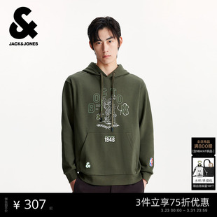 杰克琼斯NBA联名男装 2026潮流宽松连帽刺绣卫衣225333012 卫衣春季
