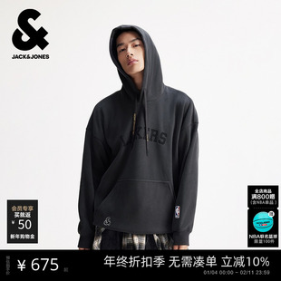 杰克琼斯NBA联名款洛杉矶队男装春季连帽抽绳字母宽松休闲卫衣