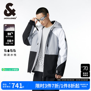 杰克琼斯男装 新撞色拼接保暖防风反光字母胶印羽绒服上衣外套 春季