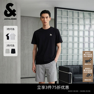 短裤 百搭弹力凉感夏季 杰克琼斯纯棉刺绣法斗多色T恤时尚