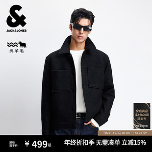 秋毛呢外套柔软舒适保暖精致刺绣商务通勤 杰克琼斯男装 纯羊毛