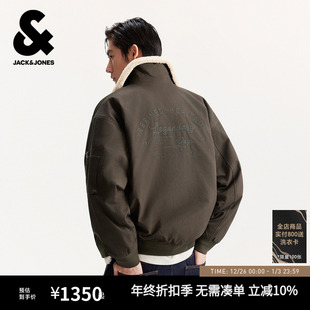 精致刺绣休闲宽松仿羊羔绒翻领棉衣棉服外套 新款 杰克琼斯男装 冬季