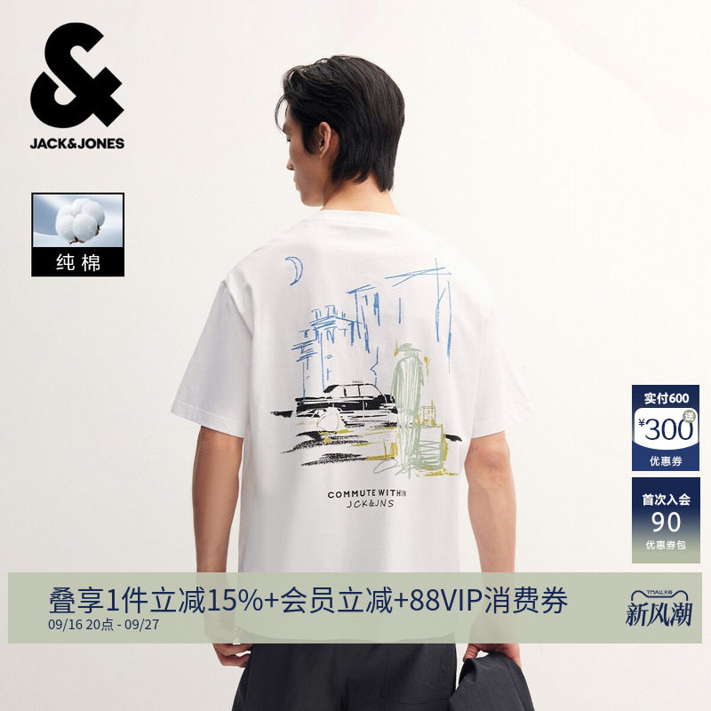 杰克琼斯夏季手绘印花短袖T恤图片