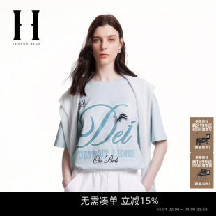 女装 SEASON 型胸前字母图案背后胶印T恤短袖 宽松版 HIGH时尚 春季