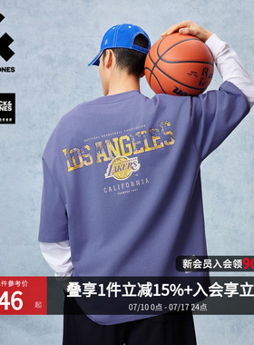 【NBA联名】杰克琼斯男装夏新款湖人队重磅纯棉短袖T恤宽松打底潮