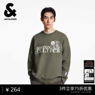潮流版 杰克琼斯春季 宽松卫衣时尚 落肩袖 NBA联名字母刺绣图案 男装