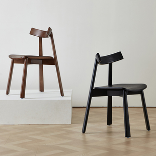 中古风白蜡木餐桌椅设计师款实木坐板椅子餐厅家用黑色船桨椅新款