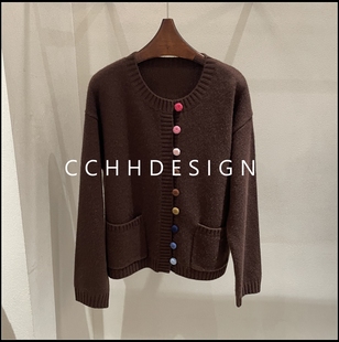 休闲山羊绒针织开衫 欧洲站女装 甜美气质百搭简约时尚 新款 2025冬季