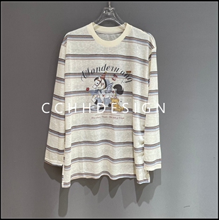 卡通印花T恤宽松撞色条纹圆领显瘦百搭 新款 欧洲站女装 2026春季