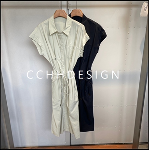 【询价私客服】夏季新款翻领短袖衬衫连衣裙收腰显瘦中长款极简