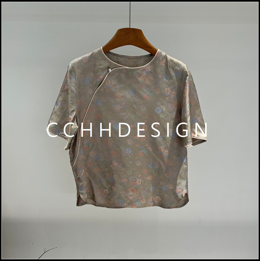 欧洲站女装2026夏季新款新中式真丝印花短袖T恤圆领气质减龄百搭